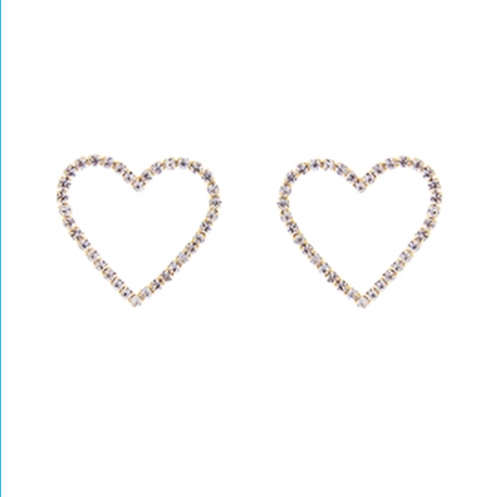 Gold Heart Rhinestone Stud Earrings